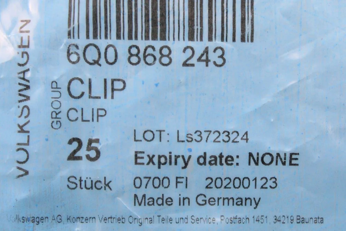 VW Audi Skoda SEAT door card trim clip fixings (x5) 6Q0868243