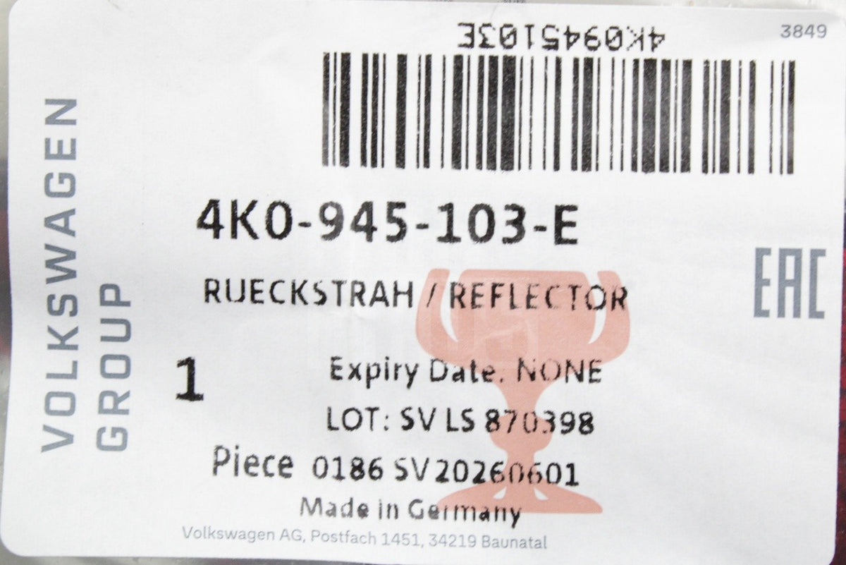 Audi A6 C8 2019-on rear bumper reflector lens (left, inner) 4K0945103E