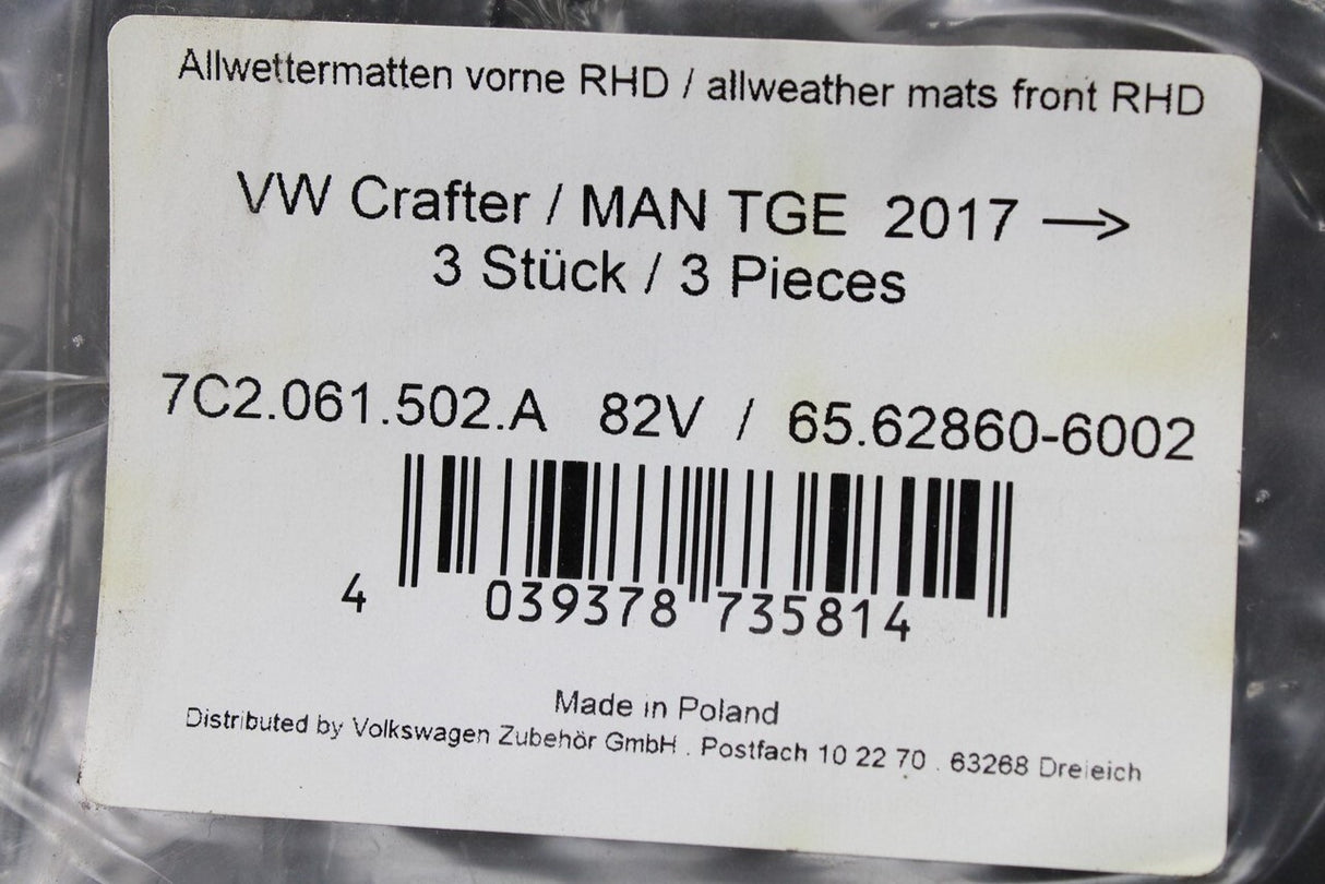 MAN TGE 17- front all weather rubber floor mats (RHD) 65.62860-6002