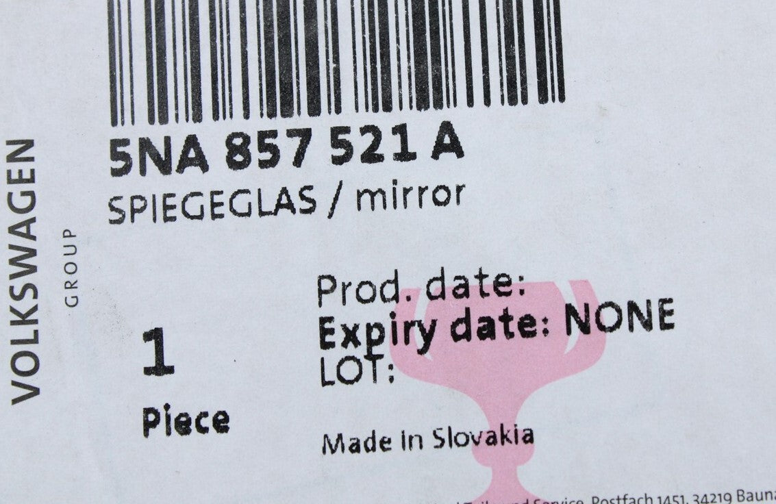 VW Tiguan 2016-on wing mirror glass RHD (left) 5NA857521A