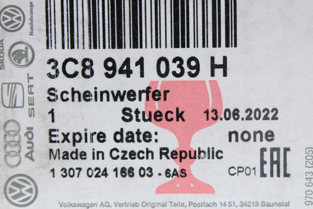 VW CC 2012-2017 RHD Xenon headlight (left) 3C8941039H