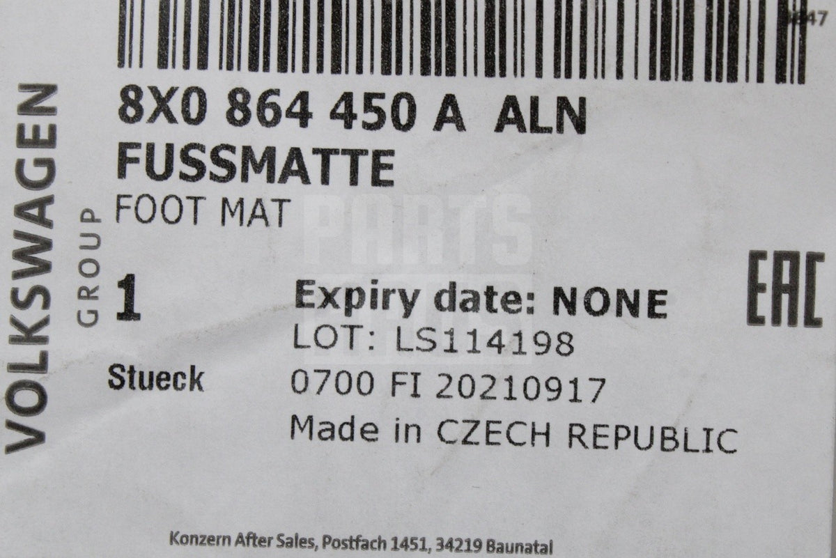 Audi A1 2011-2018 rear carpet floor mats 8X0864450A ALN