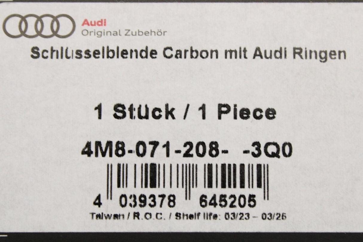Audi S3 S6 S8 SQ7 20-on carbon fibre 'ring' logo key cover 4M8071208 3Q0