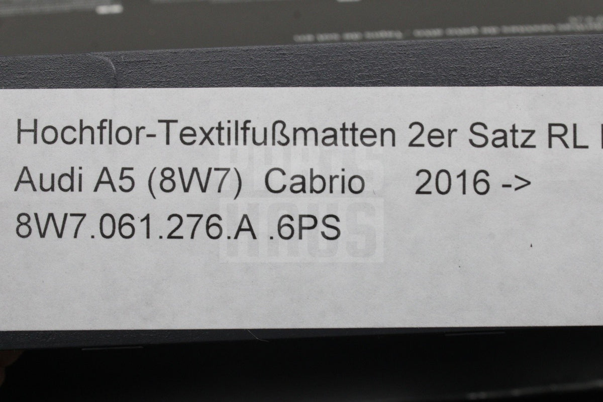A5 S5 Cabriolet 2017-2025 premium carpet floor mats 8W7061276A 6PS