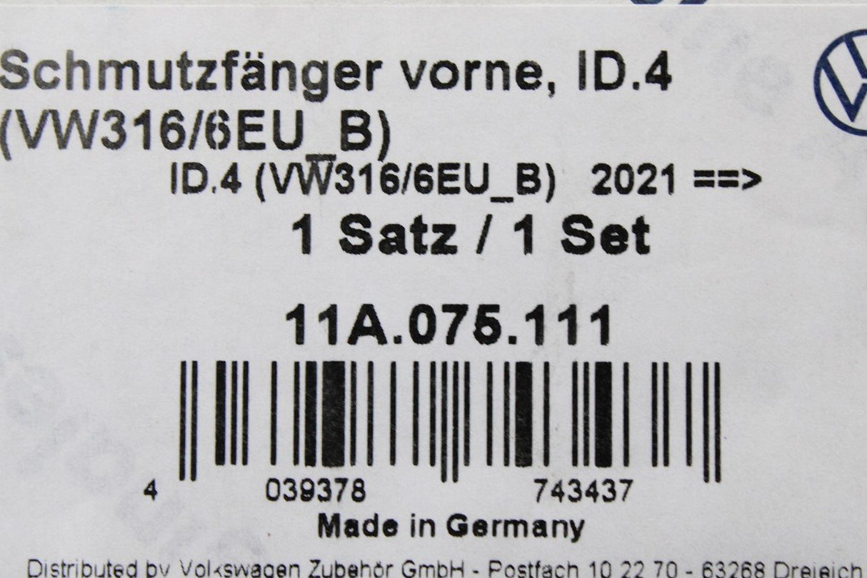 VW ID.4 ID.5 2021-on accessory mud flap set (front) 11A075111