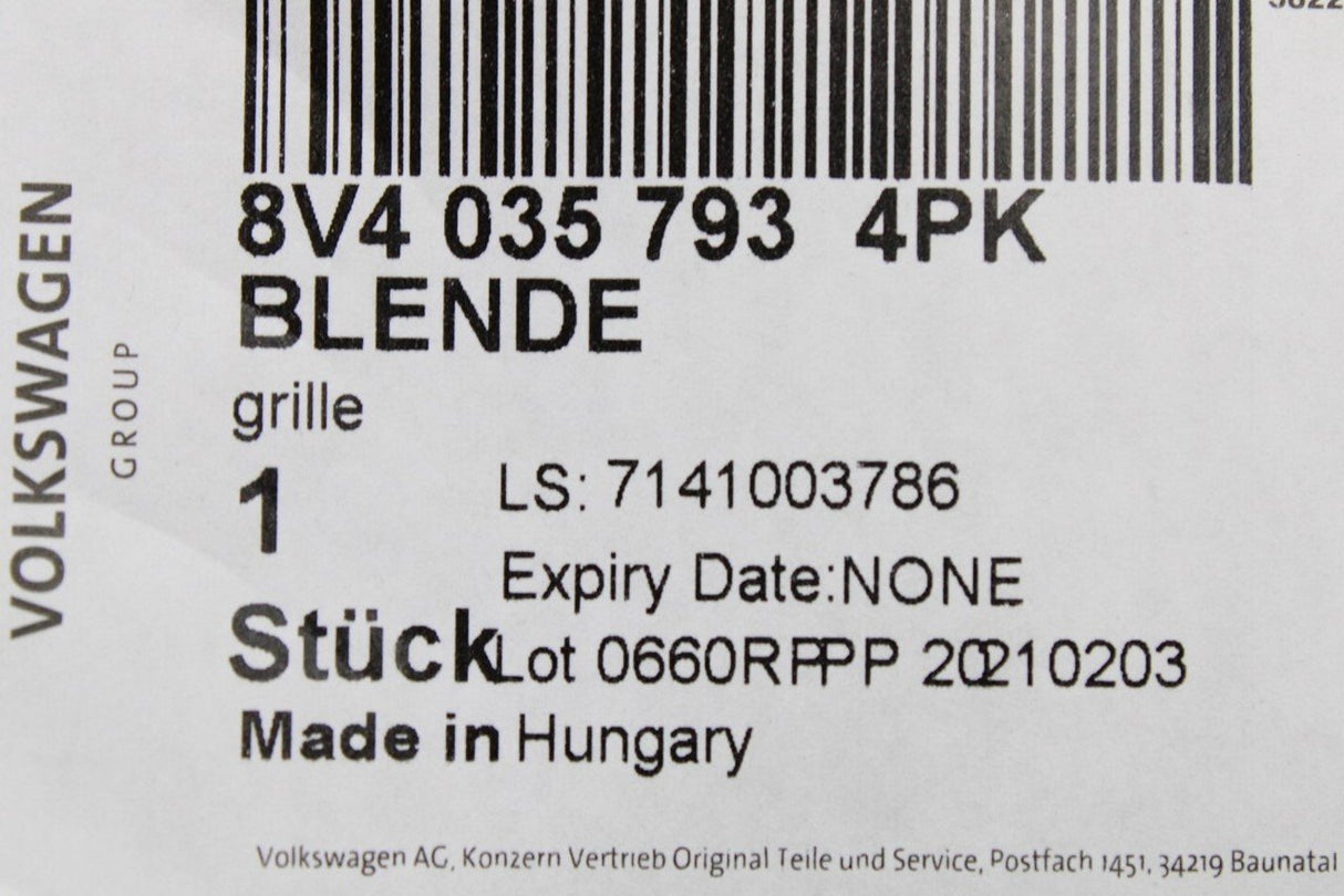 Audi A3 S3 RS3 8V rear door card speaker grille (left) 8V4035793 4PK