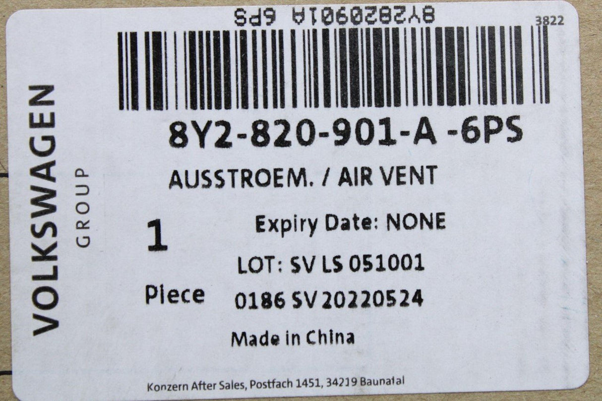 Audi A3 2020-on dashboard air blower vent (left, RHD) 8Y2820901A 6PS