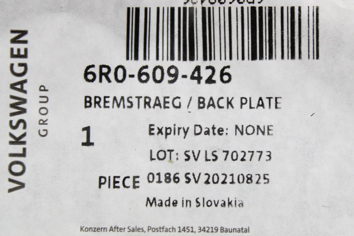 VW Polo 6R 2010-2014 rear brake drum backing plates set 6R0609426 / 425