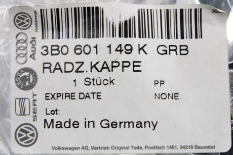 VW Passat B5.1 2001-05 Alloy wheel centre cap dish cover 3B0601149K GRB