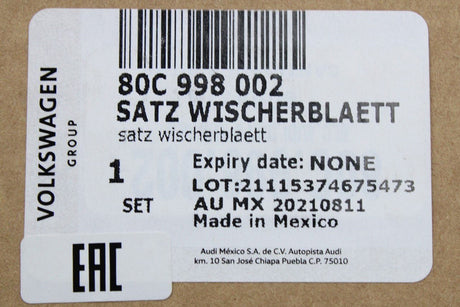 Audi Q5 SQ5 2017-on front windscreen wiper blades RHD 80C998002