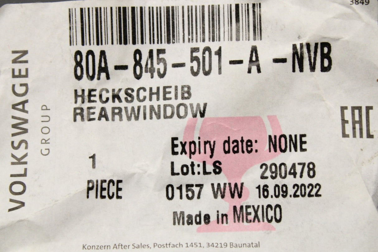 Audi Q5 SQ5 2017-on rear window glass (tinted) 80A845501A NVB