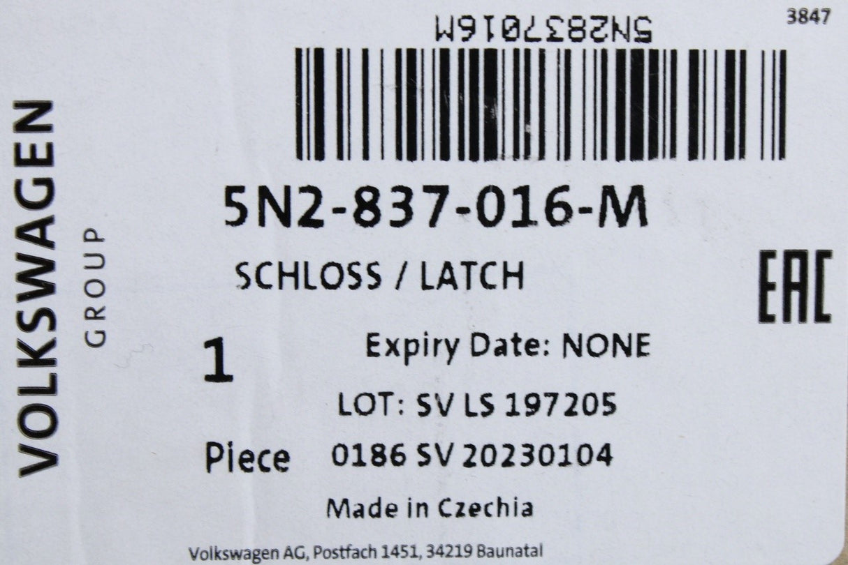 VW Amarok Tiguan Scirocco SEAT RHD front door lock (right) 5N2837016M