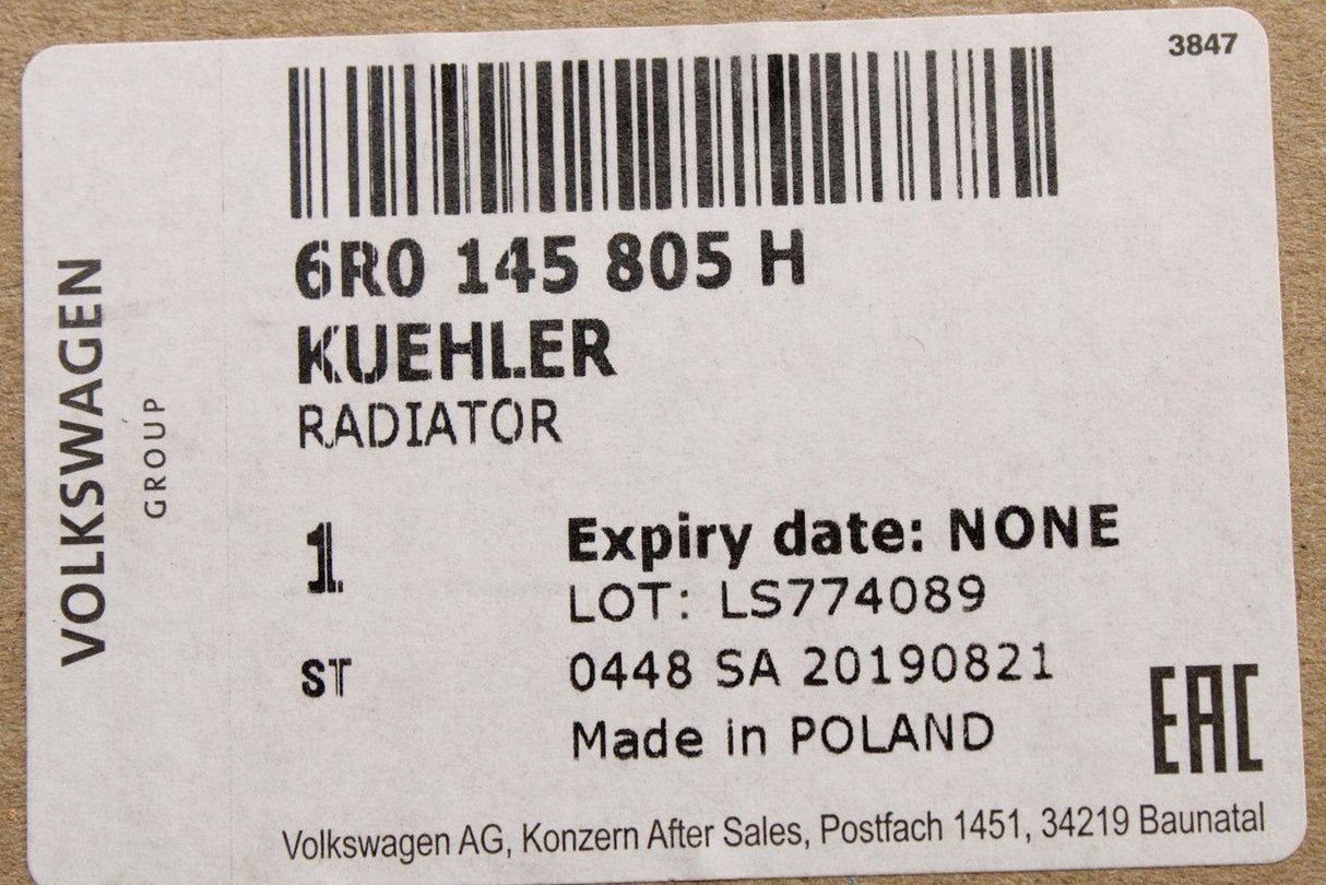 VW Polo Audi Skoda SEAT charge air coolant radiator (lower) 6R0145805H