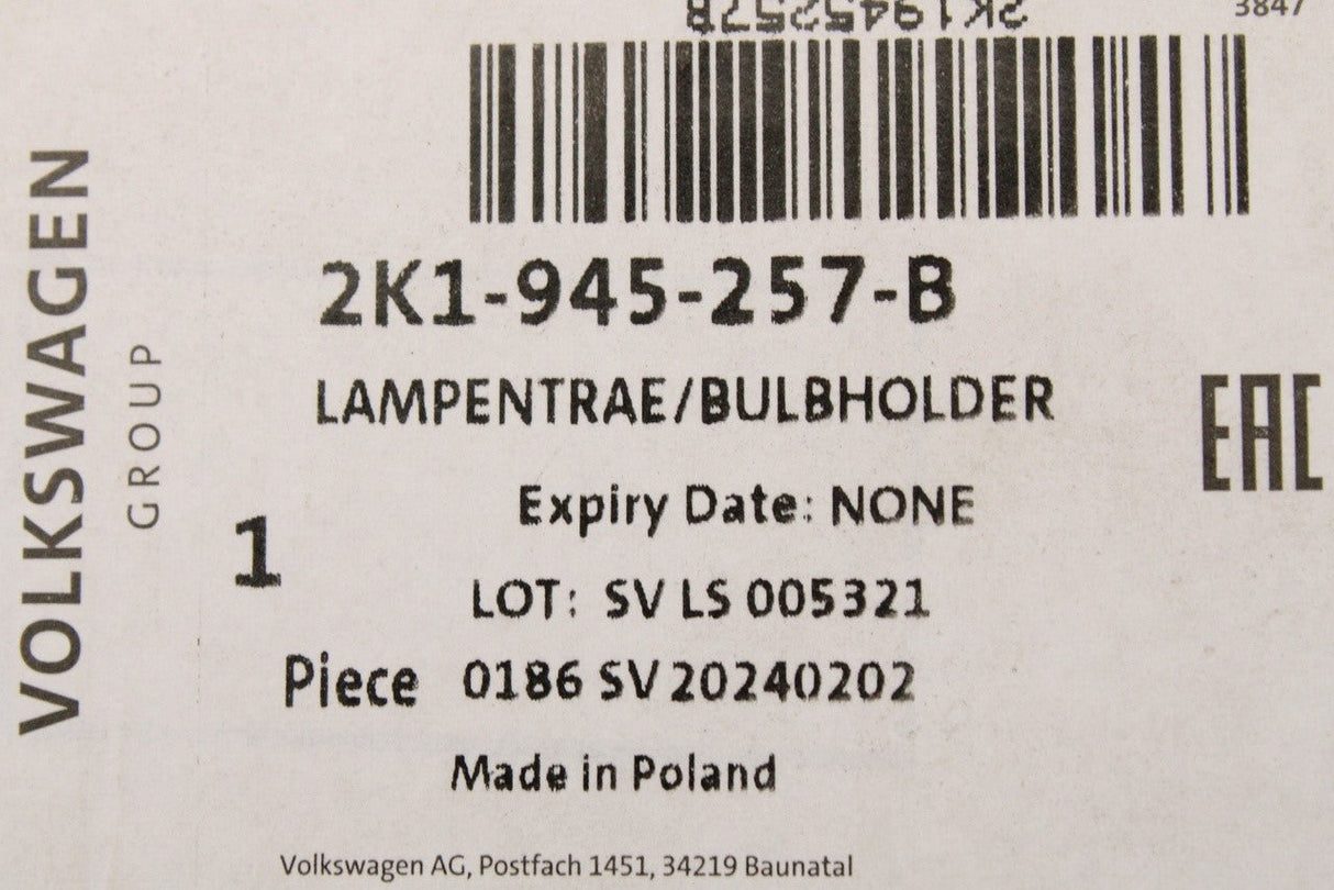 VW Caddy 2K 2016-20 tail light bulb holders (tailgate) 2K1945257B / 2K1945258B