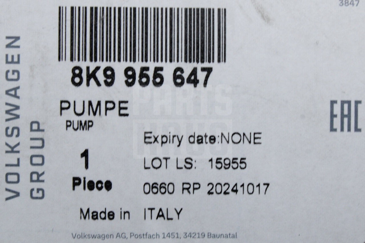 VW A6 e-tron Q5 2025-on CUPRA Formentor windscreen washer pump 8K9955647