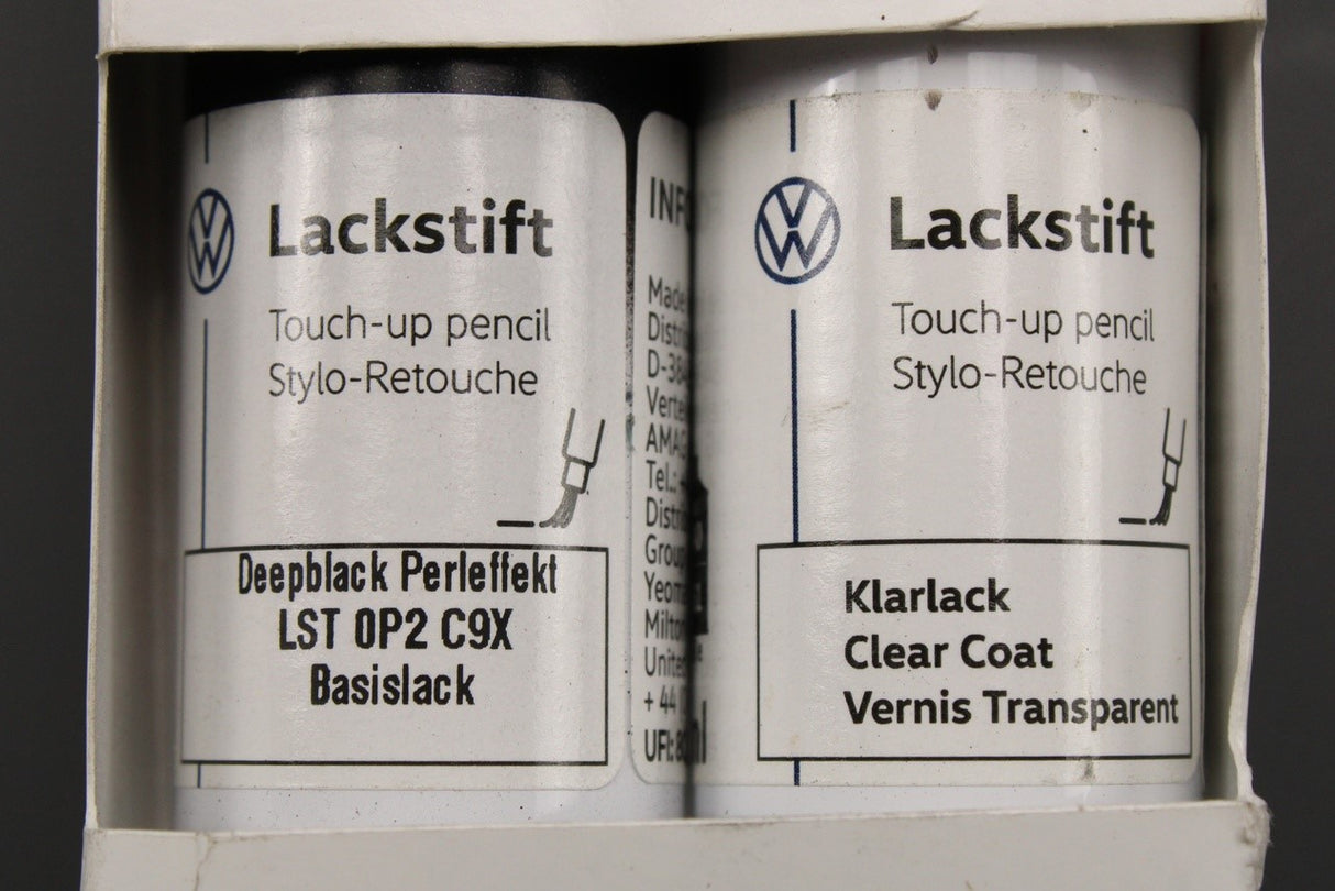 VW Touch up paint set x2 9ml Deep Black Pearl LC9X LST0P2C9X