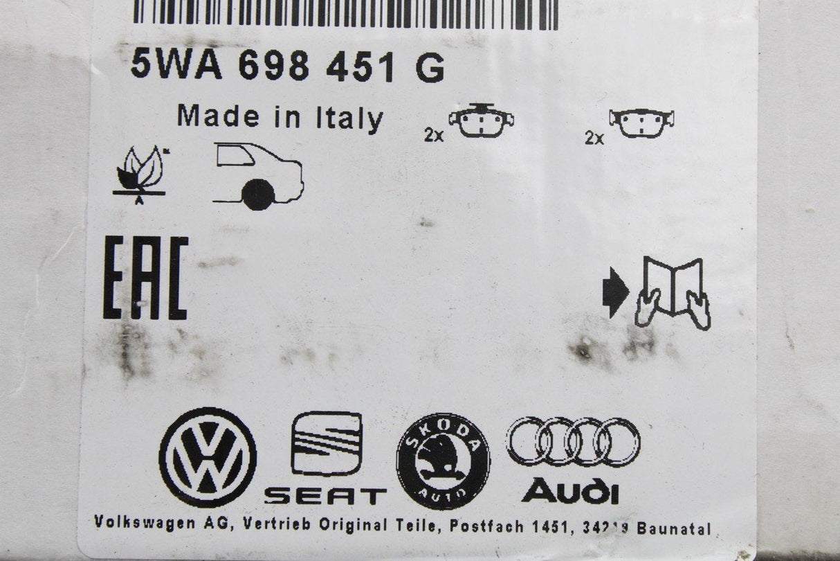 VW Golf MK8 Audi Skoda SEAT rear brake pads for 272x10mm disc 5WA698451G