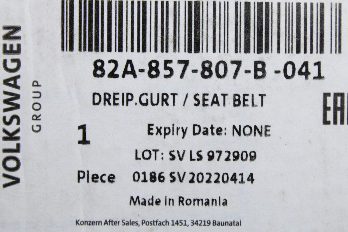 Audi A1 2019-on 3-point safety seat belt (rear centre) 82A857807B 041