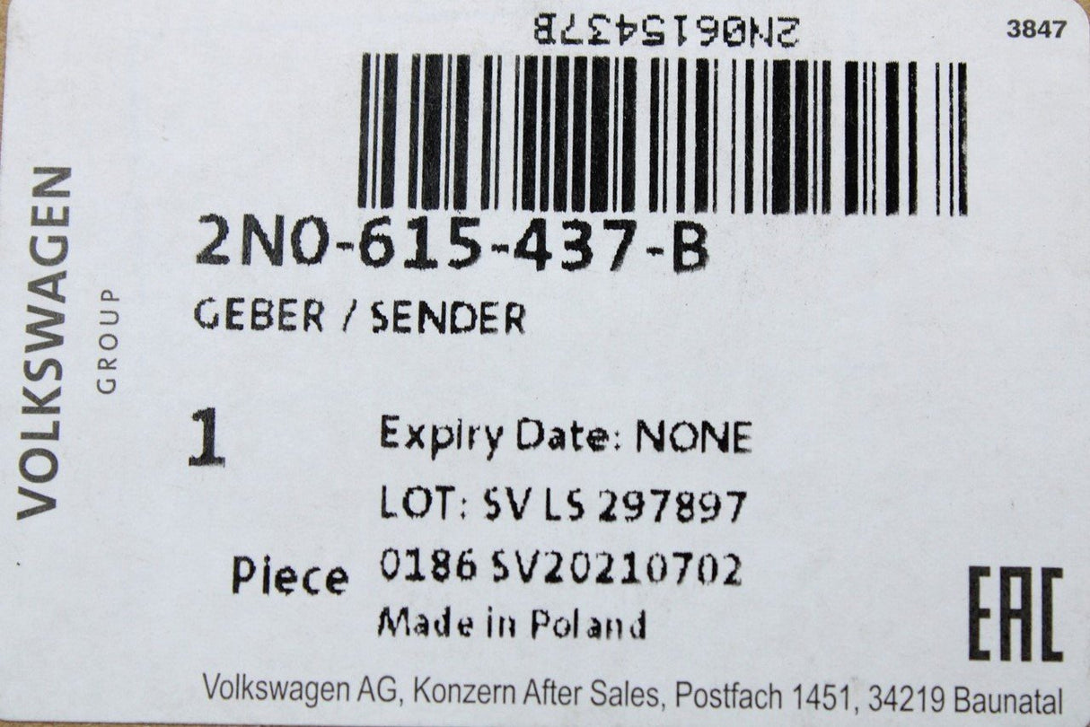 VW Crafter 2017-on front brake pad wear sensor 2N0615437B