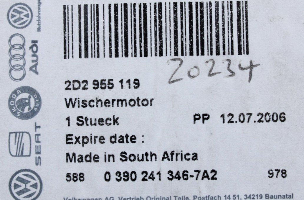 VW LT 1997-2006 Windshield wiper motor without crank (RHD) 2D2955119