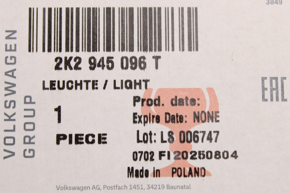 VW Caddy 16-20 rear tail light unit (right) tailgate models 2K2945096T