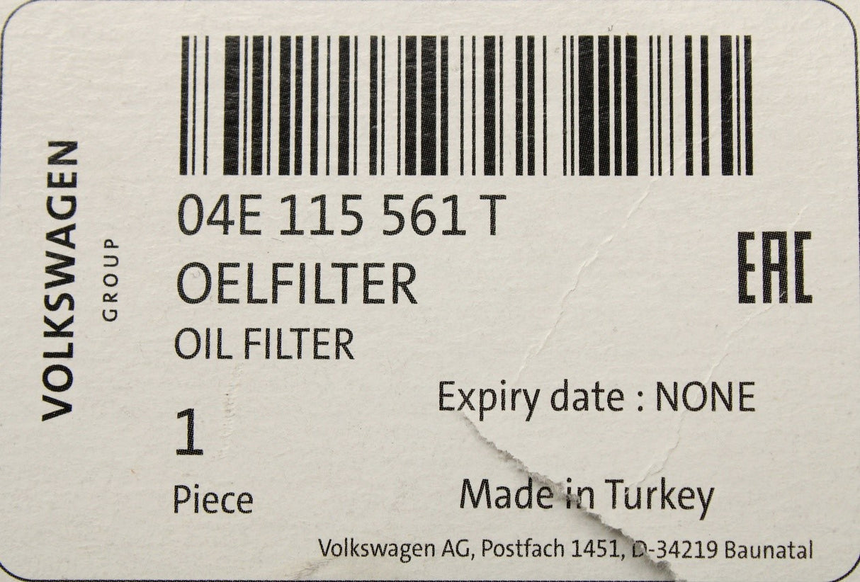 VW Audi Skoda SEAT 1.0 1.2 1.4 1.5 1.6 TSI engine oil filter 04E115561T