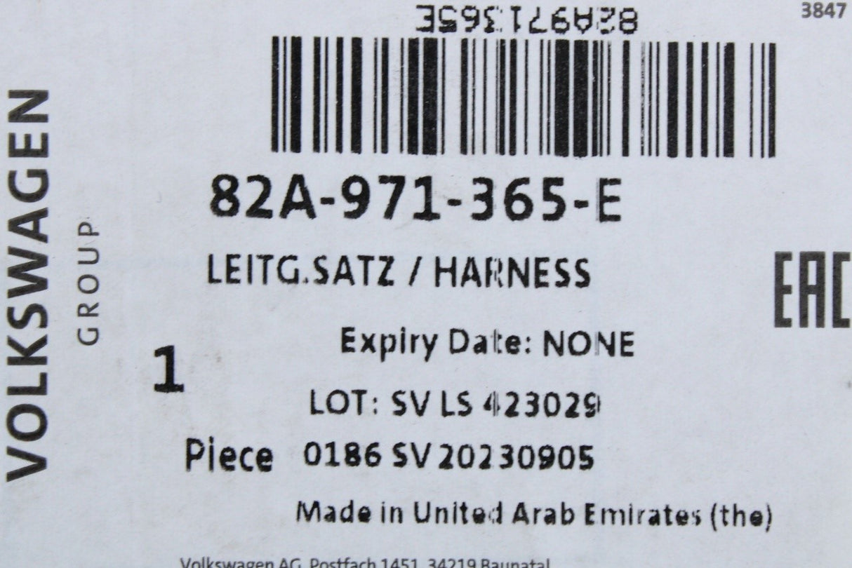 Audi A1 2019-on seat frame wiring harness (drivers) 82A971365E