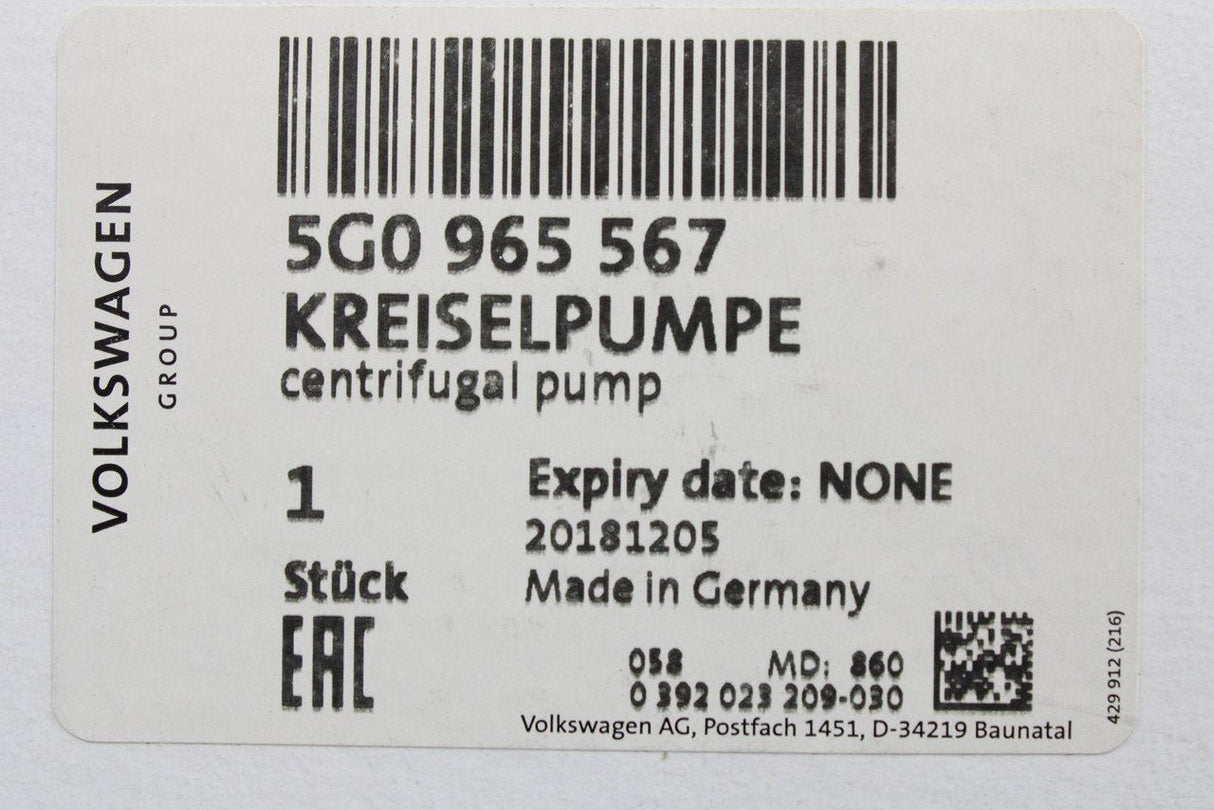 VW Audi Skoda SEAT 1.6 2.0 TDI additional coolant pump (Bosch) 5G0965567