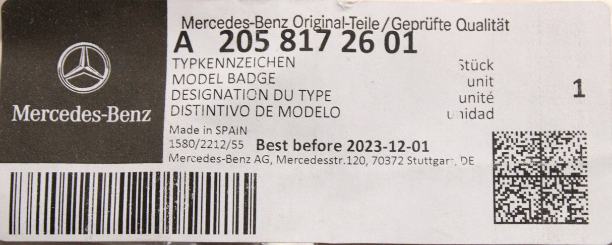 Mercedes-Benz C-Class GLC left front wing badge BiTurbo A2058172601