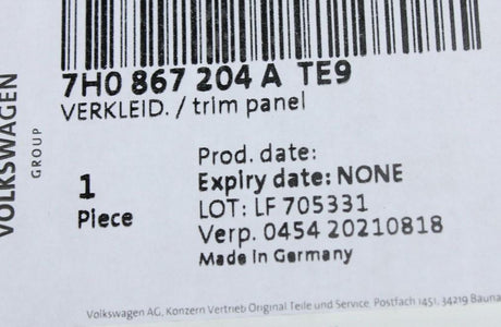 VW Transporter T6 16-19 Sliding door panel (Right Lower) 7H0867204A TE9