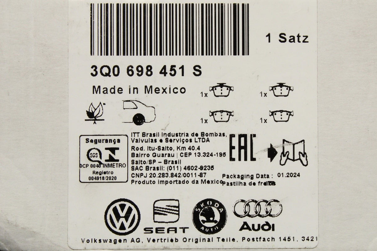 VW Tiguan Allspace 2018-on brake pads set (rear) 3Q0698451S