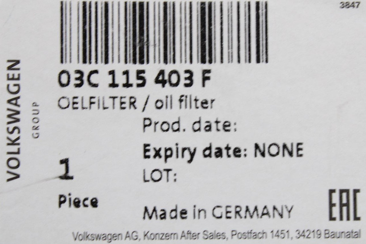 VW Audi Skoda SEAT engine oil filter (1.4 petrol SI / TSI) 03C115403F