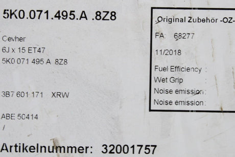 VW Caddy Golf MK7 Corvara alloy wheel 15x6J ET47 Silver 5K0071495A 8Z8