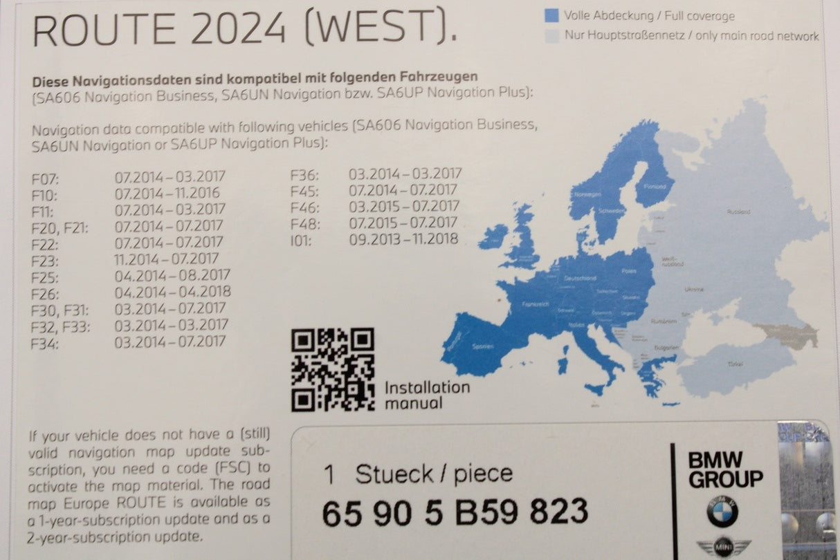 BMW 1' 2' 3' 4' 5' i3 X1 X3 USB navigation update (Europe) 65905B59823