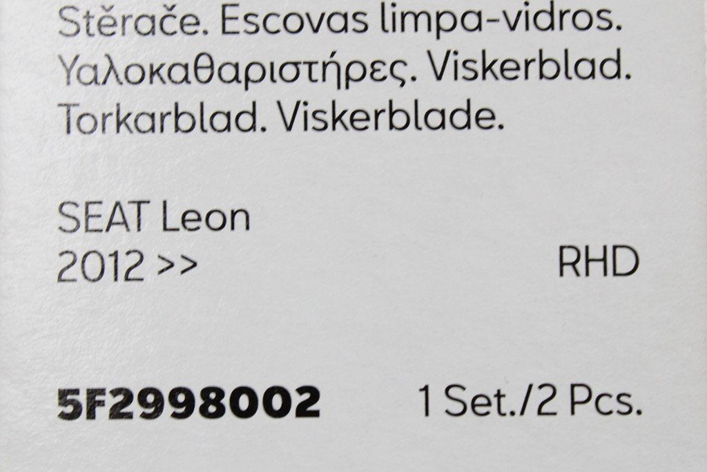 SEAT Leon 5F 2013-2020 Windscreen aero wiper blades set (RHD) 5F2998002