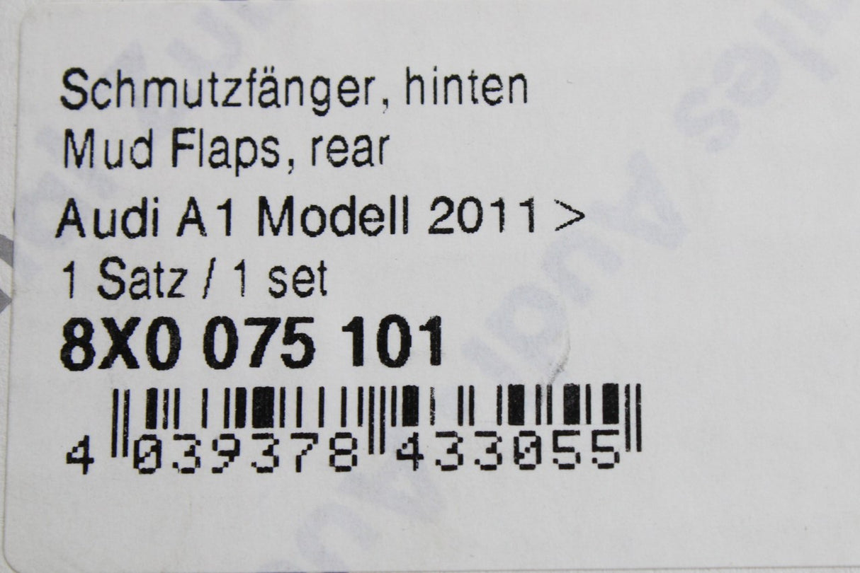Audi A1 2011-2014 accessory mud flaps (rear) 8X0075101