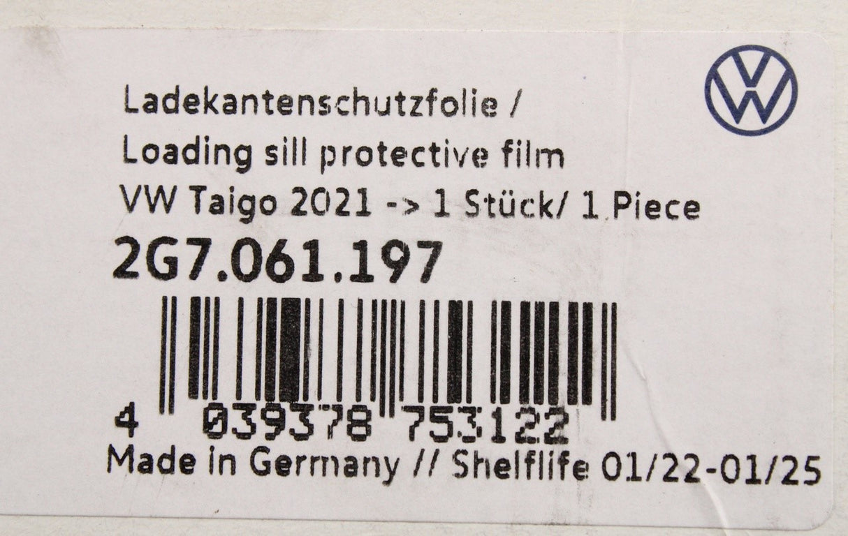 VW Taigo 2021-on bumper protection film (rear) 2G7061197