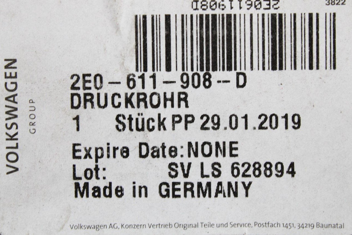 VW Crafter 2012-16 brake servo vacuum hose pipe (RHD) 2E0611908D