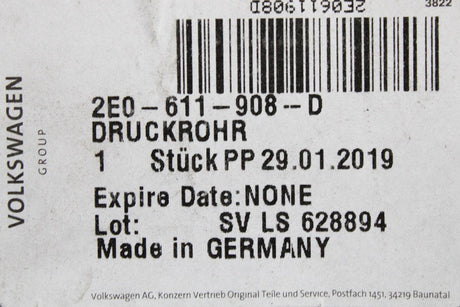 VW Crafter 2012-16 brake servo vacuum hose pipe (RHD) 2E0611908D