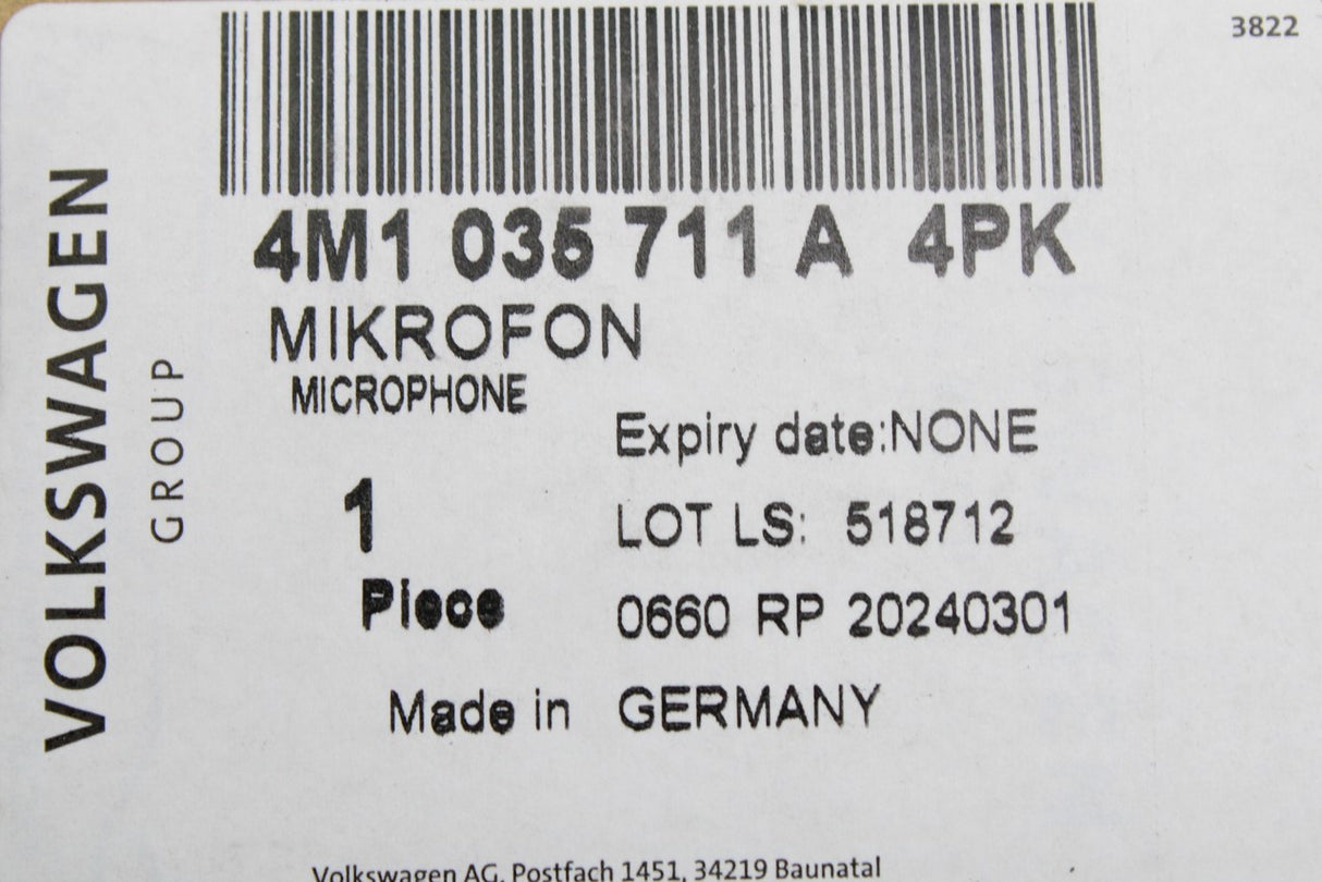 Audi A1 A3 A4 A5 A6 Q2 Q3 Q5 interior microphone (left) 4M1035711A 4PK