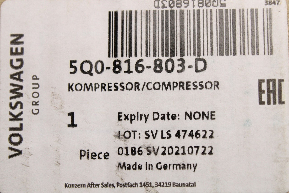 VW Polo AW Audi Q3 Skoda Octavia SEAT Ateca A/C compressor 5Q0816803D