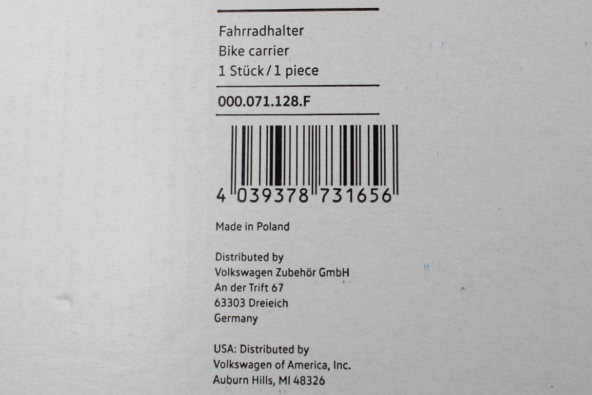 VW roof bicycle carrier rack Golf Touareg Polo Passat 000071128F