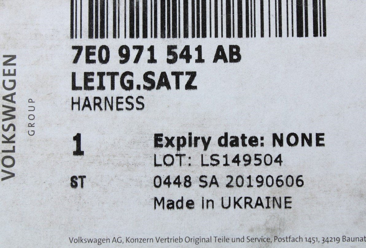 VW Transporter T5.1 T6 rear bumper wiring harness tow bar 7E0971541AB