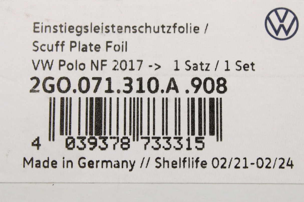 VW Polo AW Taigo 22-on door sill protection film (rear) 2G0071310A 908