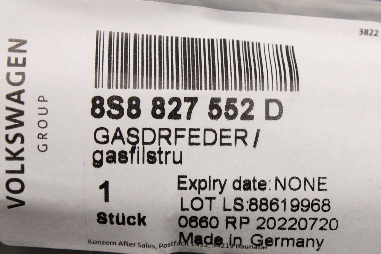 Audi TT TTS TTRS 2015-on boot lid tailgate gas strut (x1) 8S8827552D