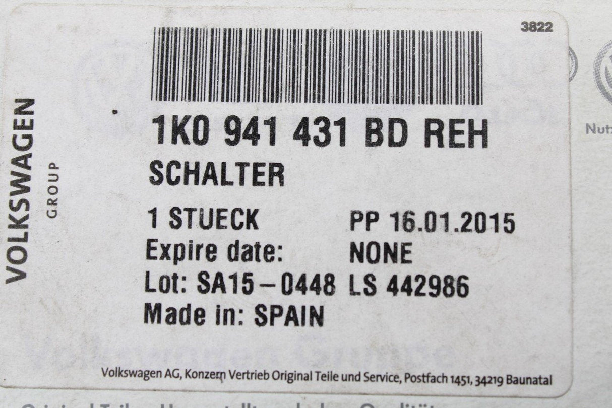 VW Amarok Caddy Golf Touran Transporter headlight switch 1K0941431BD REH