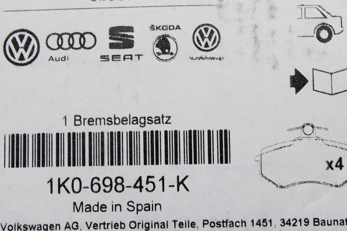 VW Golf R32 Audi RS3 TTRS Skoda SEAT brake pad set (rear) 1K0698451K