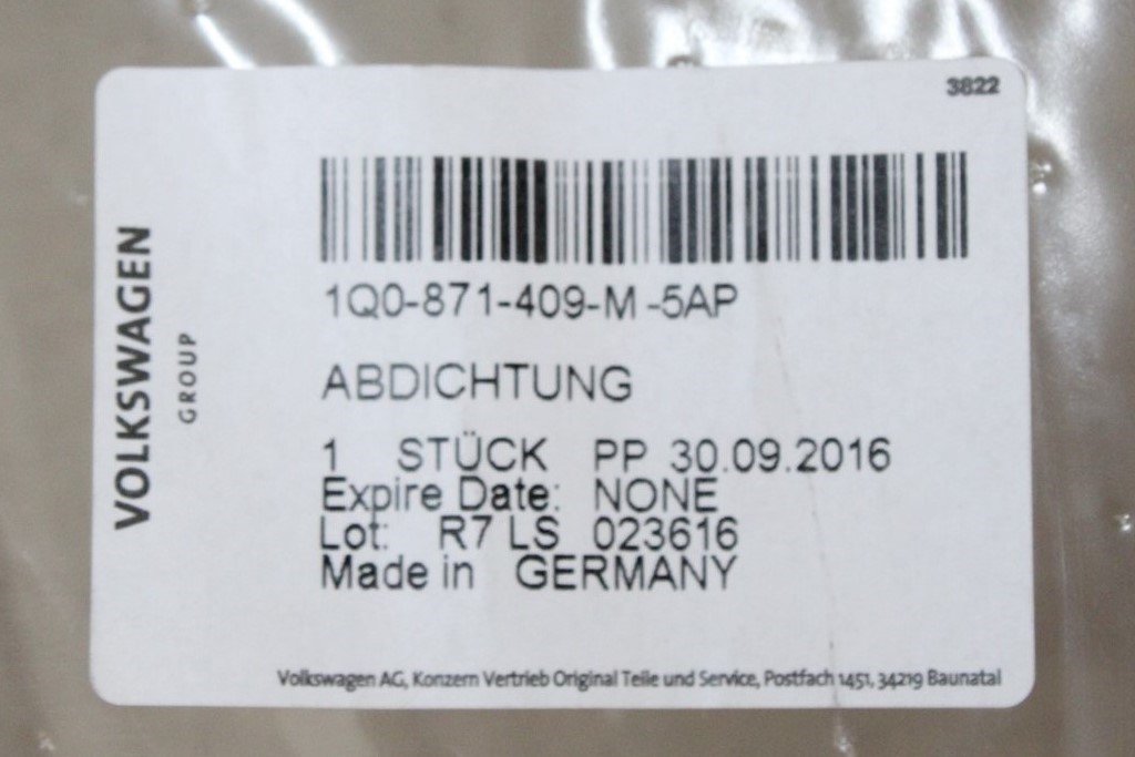 VW Eos 2011-16 Front roof cross member A pillar seal 1Q0871409M5AP