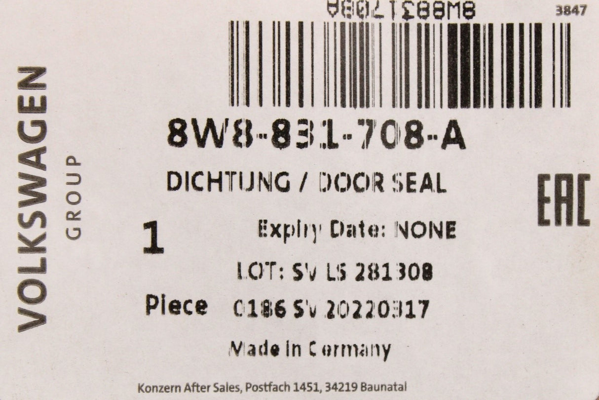 Audi A5 S5 RS5 Sportback 17-on inner door seal (front right) 8W8831708A
