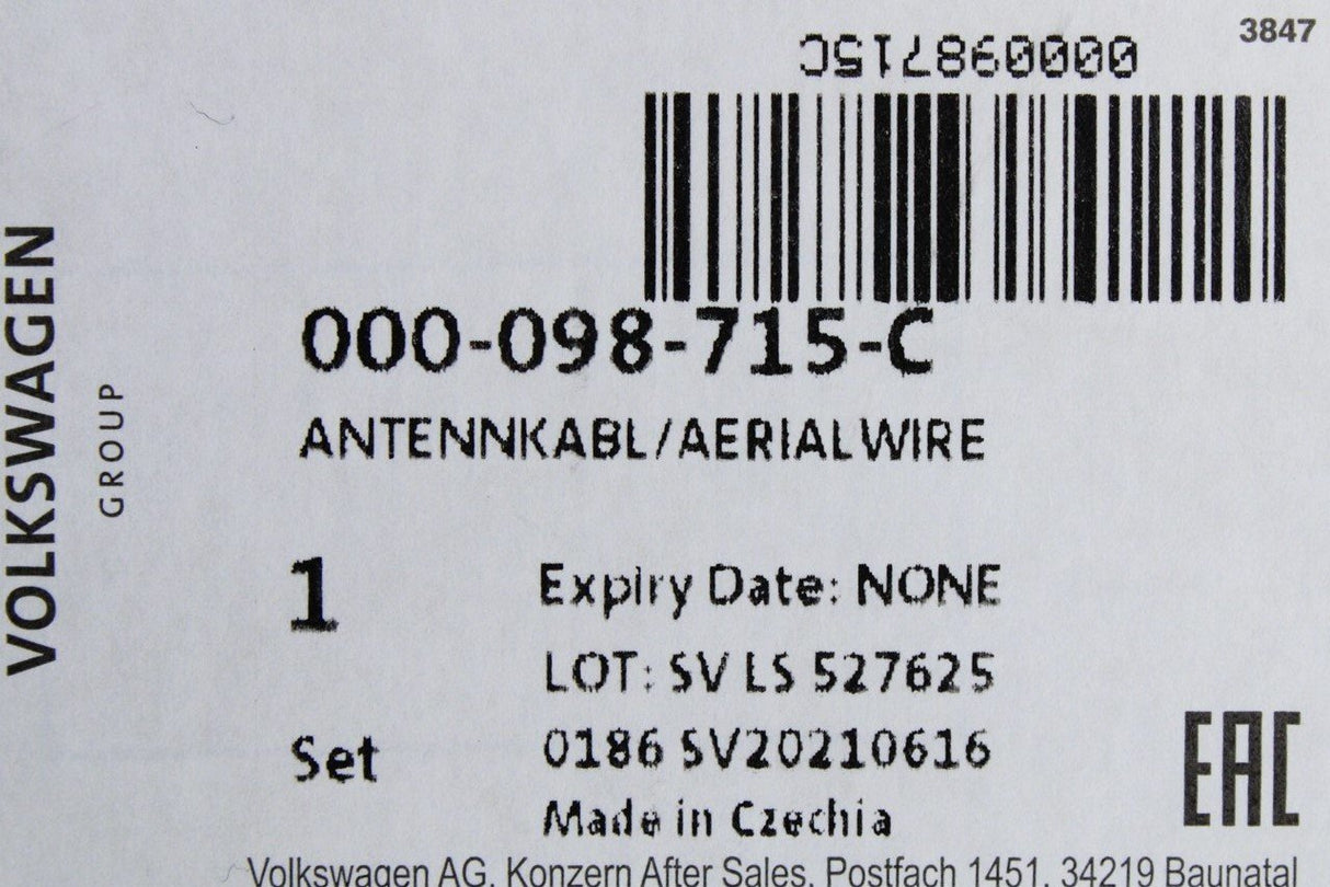 VW Audi Skoda SEAT aerial wire 000098715C